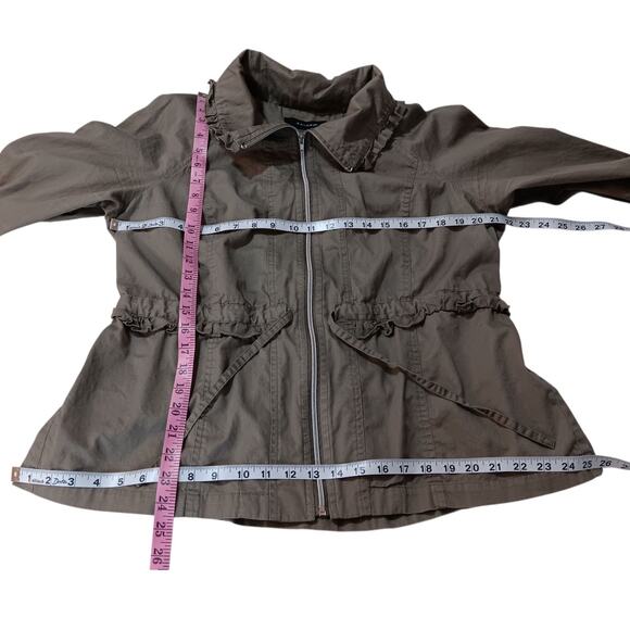 SANDRO Lightweight Jacket XL Khaki Green Zip Tie Waist Roll Tab Casual Outdoors - Picture 4 of 10